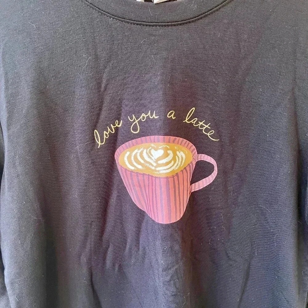 Loft Love You Latte Black Lounge Sweatshirt XS